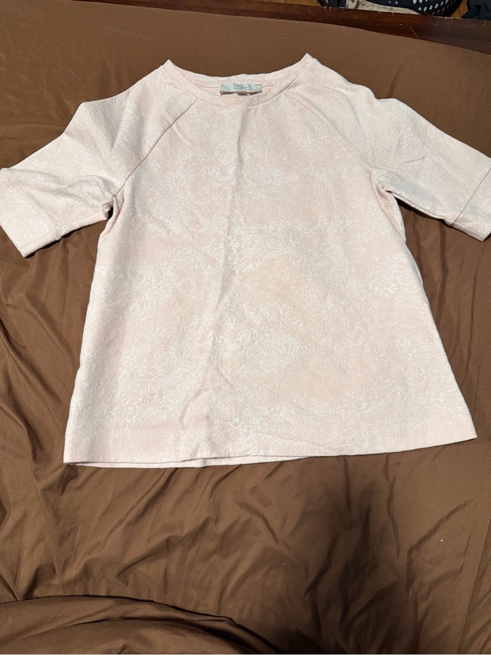 LOFT Pink Paisley Jacquard Short Sleeve Top Size Small